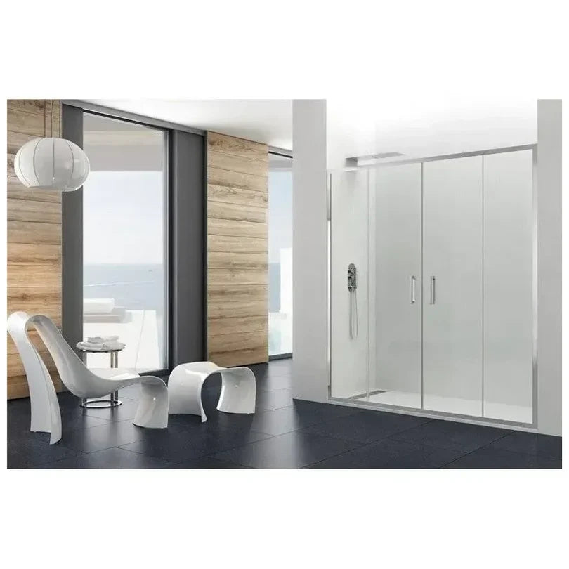 Mampara de ducha frontal de dos hojas correderas GME Prestige en vidrio templado y aluminio plata