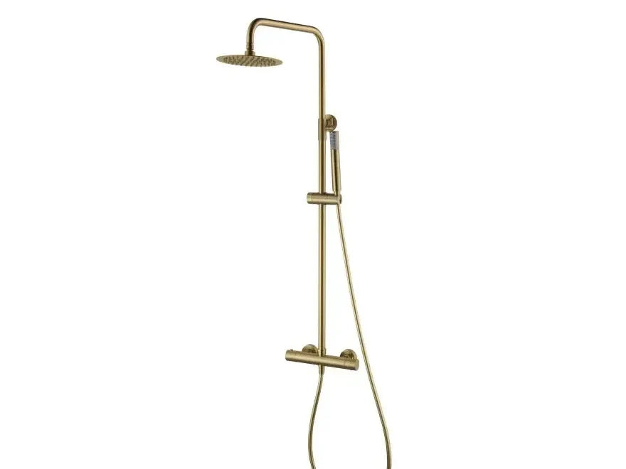 Columna de ducha termostática IMEX serie Monza en oro cepillado