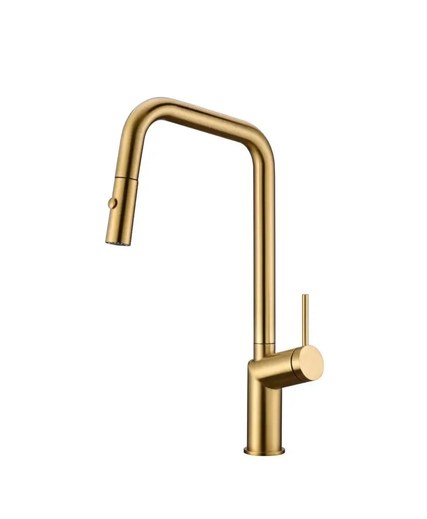 Grifo de cocina extraíble IMEX Bonn en oro cepillado para una cocina moderna