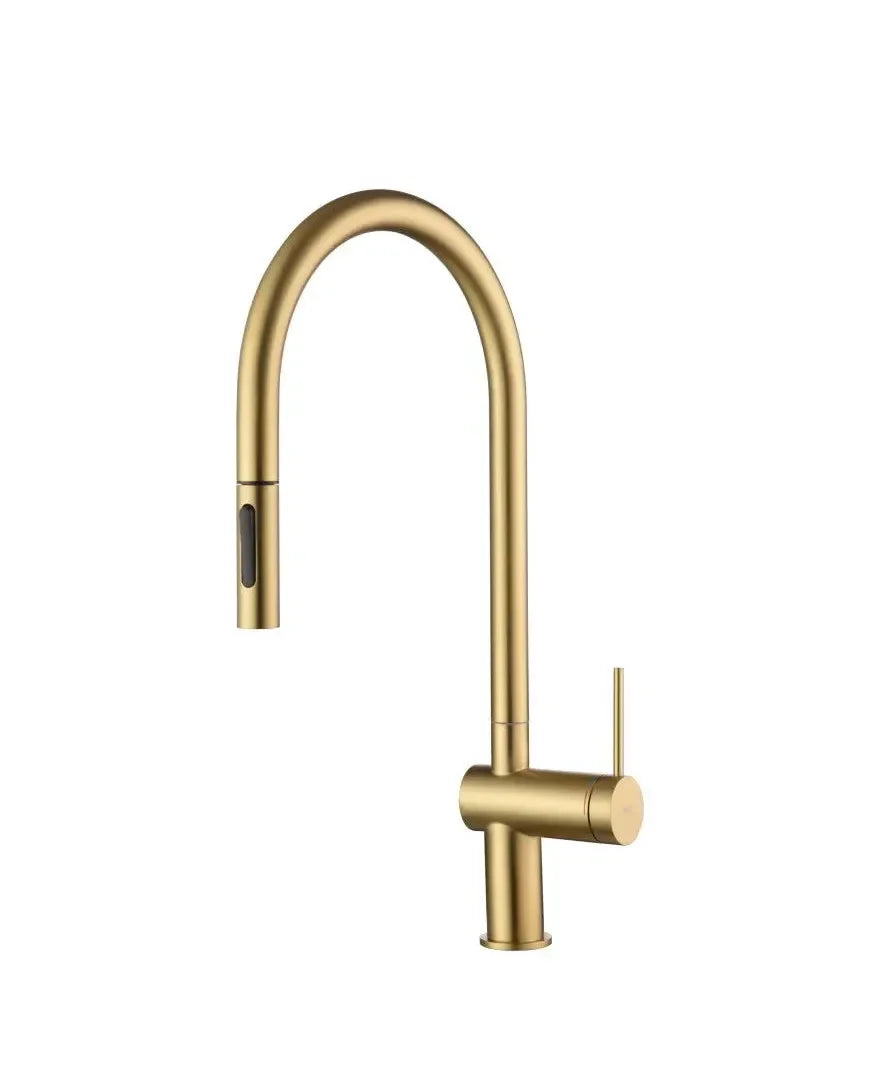 Grifo de cocina extraíble con doble jet en oro cepillado serie Berna de IMEX