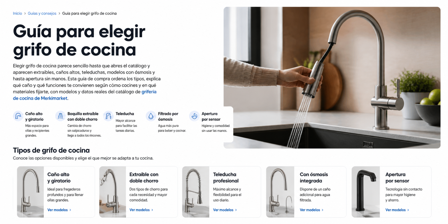 Grifos de cocina: tipos, caños y funciones (guía de compra)
