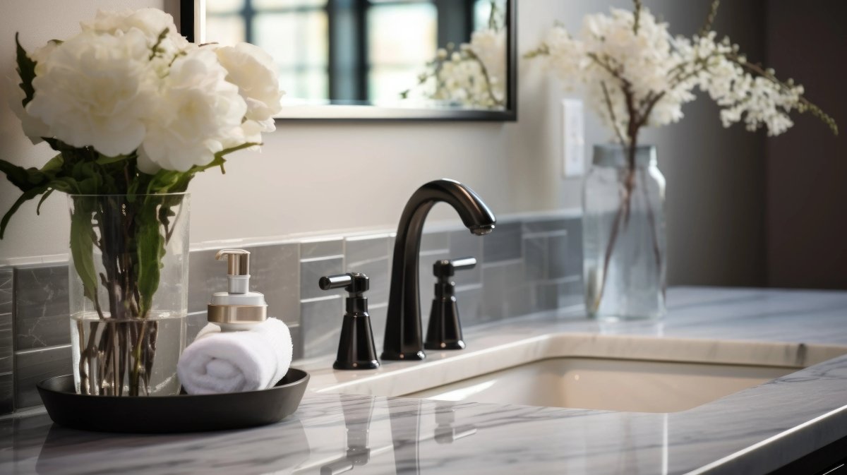 Lavabo de ba├▒o moderno sobre encimera en porcelana blanca, dise├▒o elegante y funcional