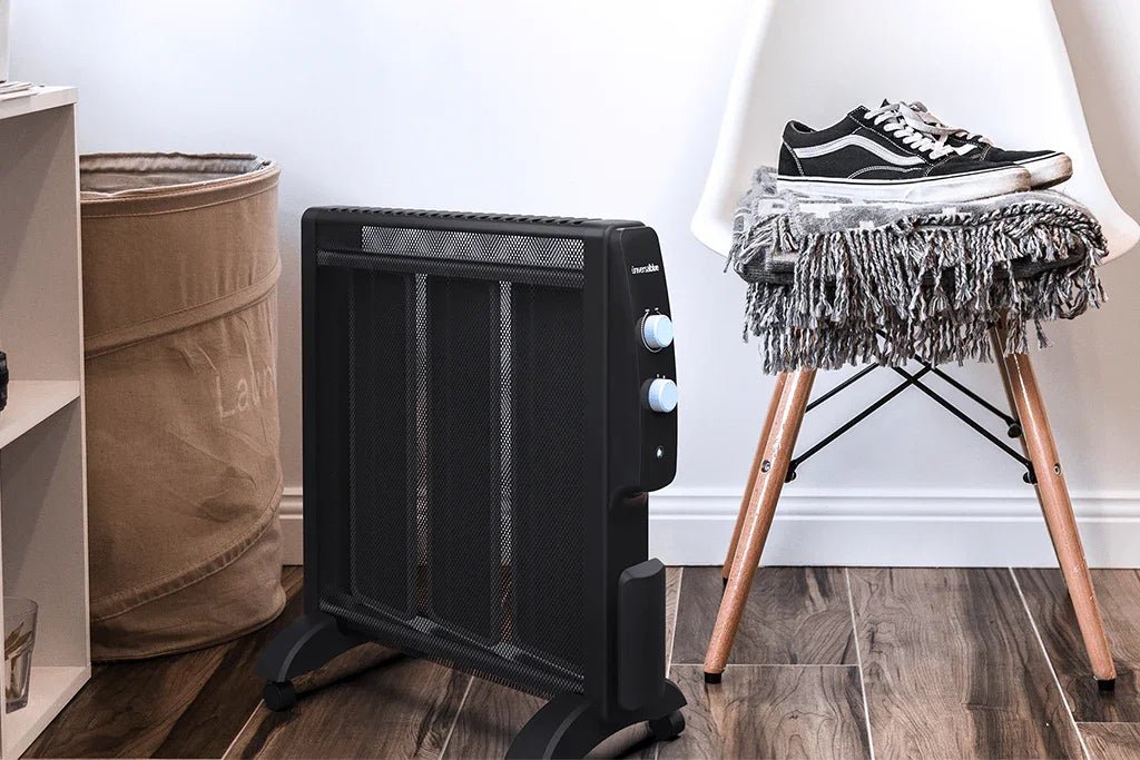 Estufa eléctrica moderna calefaccionando una sala acogedora en invierno