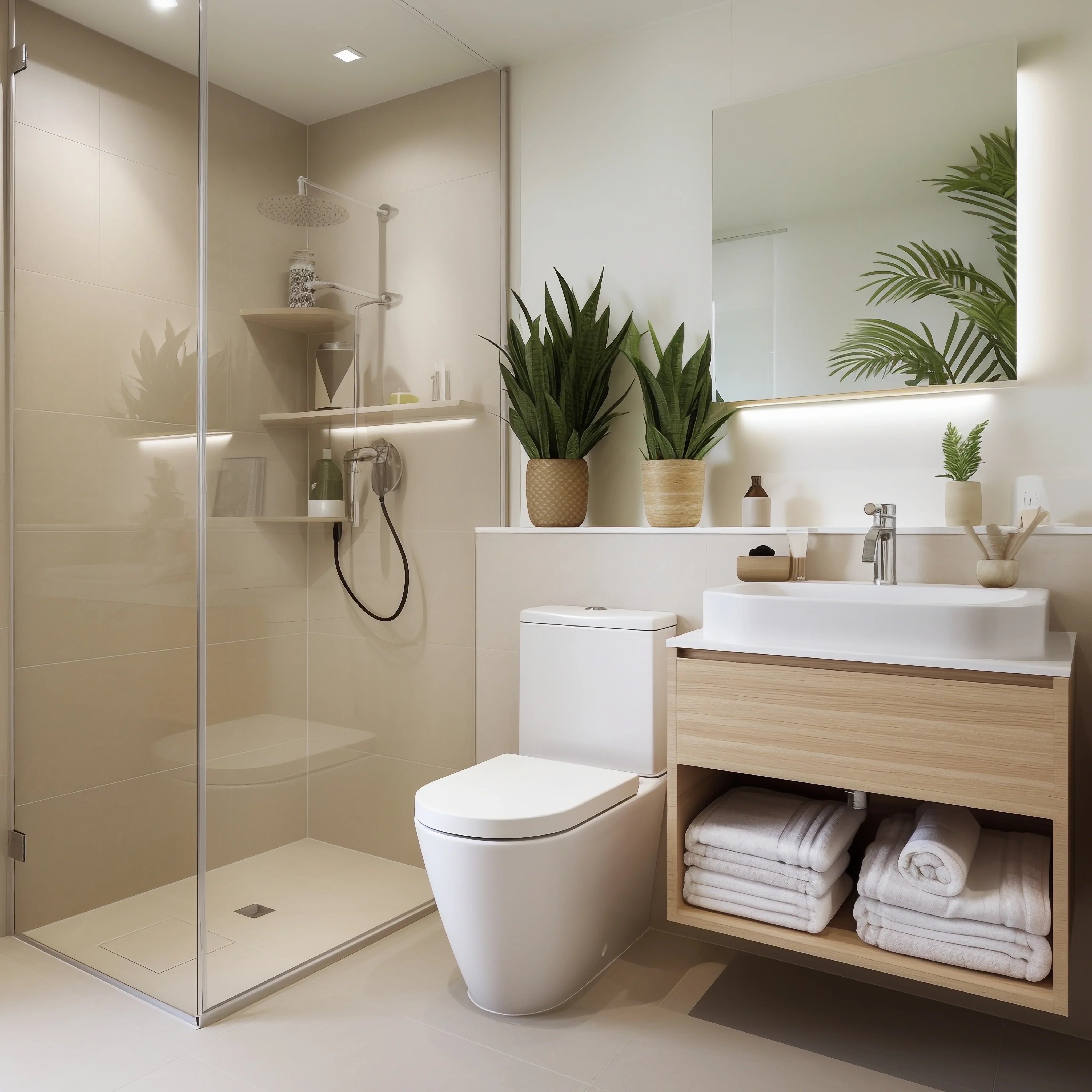 Sanitarios modernos con inodoro y bidé en baño contemporáneo – MerkiMarket