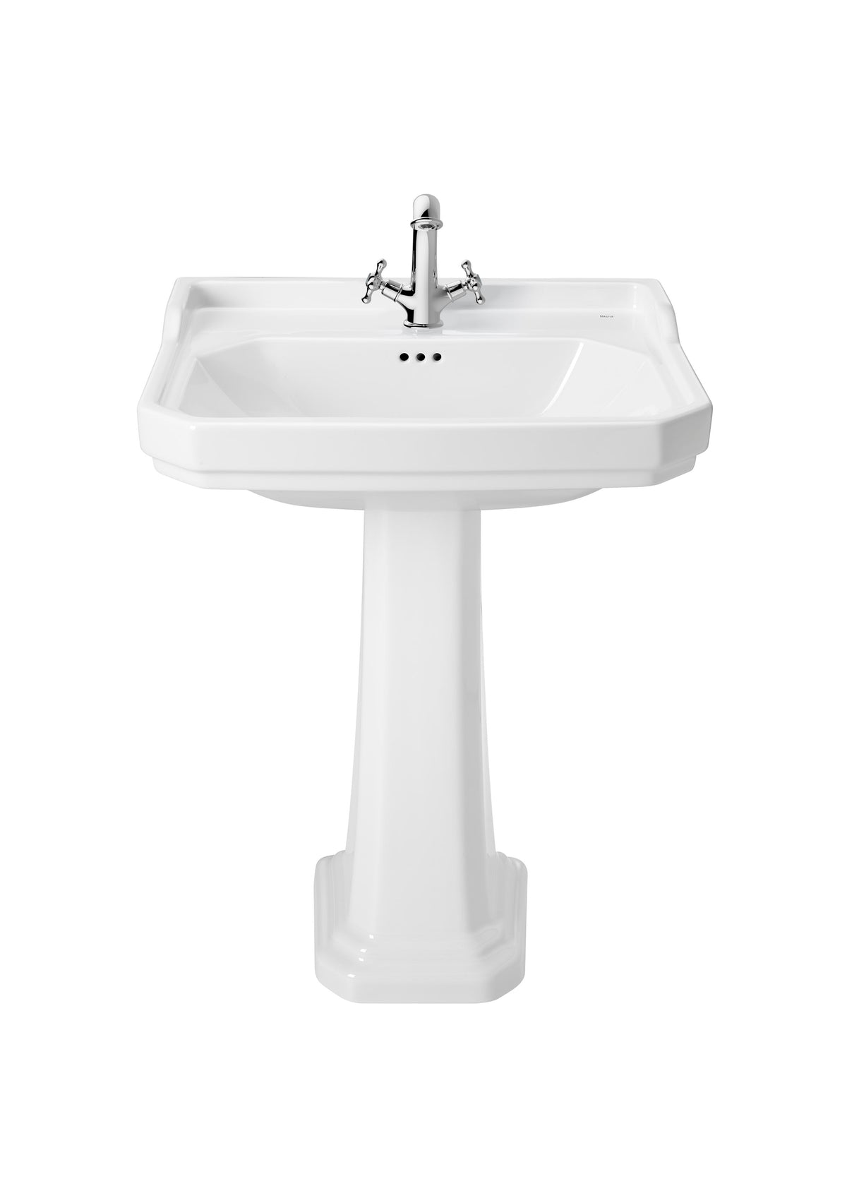 Lavabo de instalación a mural de 65 cm de color blanco Carmen con 1 orificio, con pedestal opcional Roca