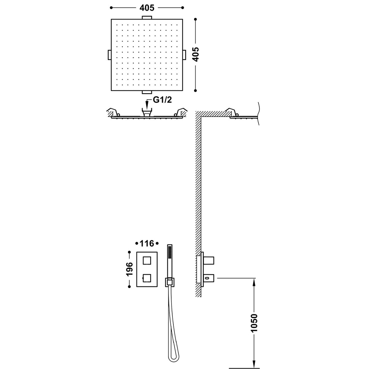 Kit rubinetto termostatico incassato a 2 vie Therm-box per doccia include scatola incassata a 2 vie Therm-box