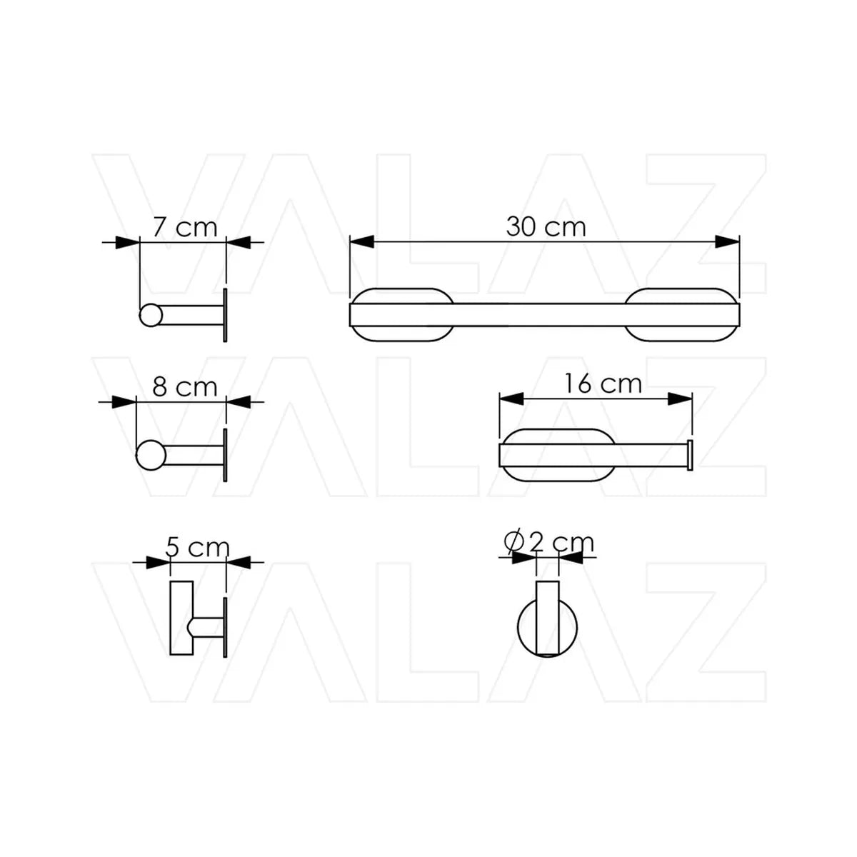 Accesorios de baño adhesivos sin taladro cromado toallero 30 cm percha portarollos 3 perchas Valaz
