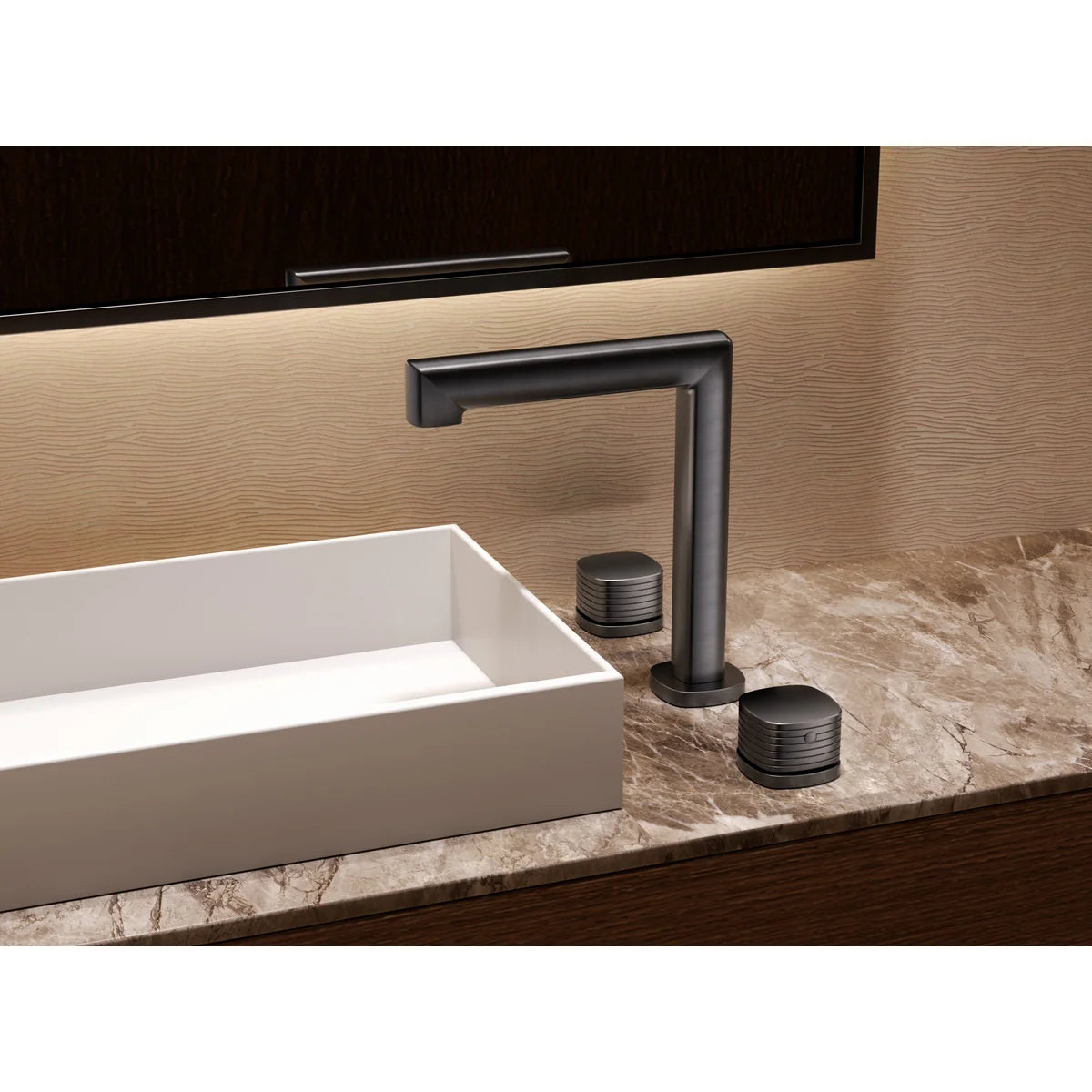 Lavabo Bimando Sobrencimera Caño Bajo Firenze Imex Oro rosa cepillado en ambiente