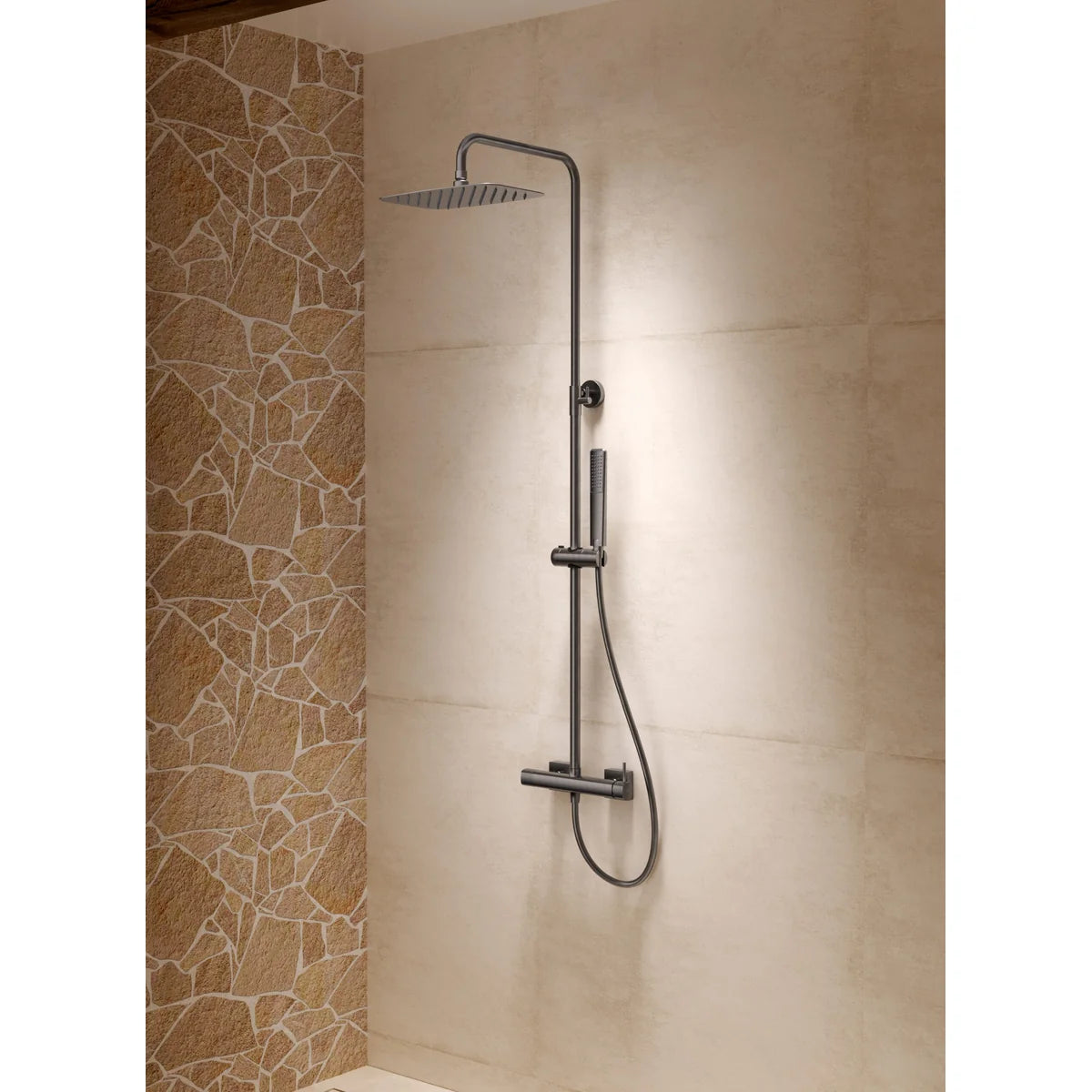 Conjunto Ducha Monomando Firenze Imex Oro rosa cepillado en ambiente