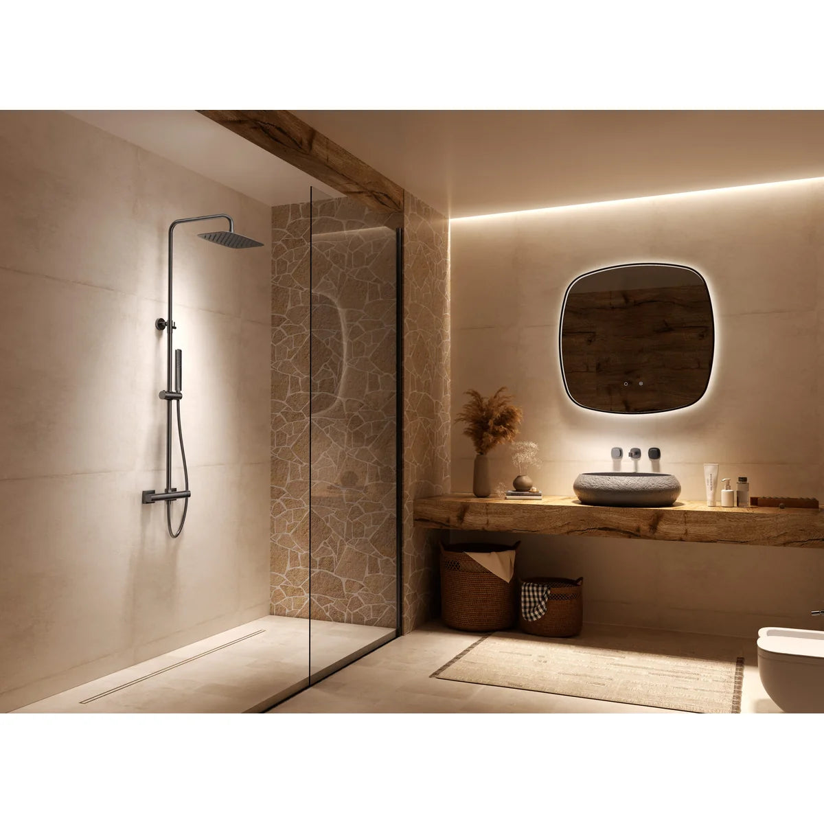 Conjunto Ducha Monomando Firenze Imex Oro rosa cepillado en ambiente
