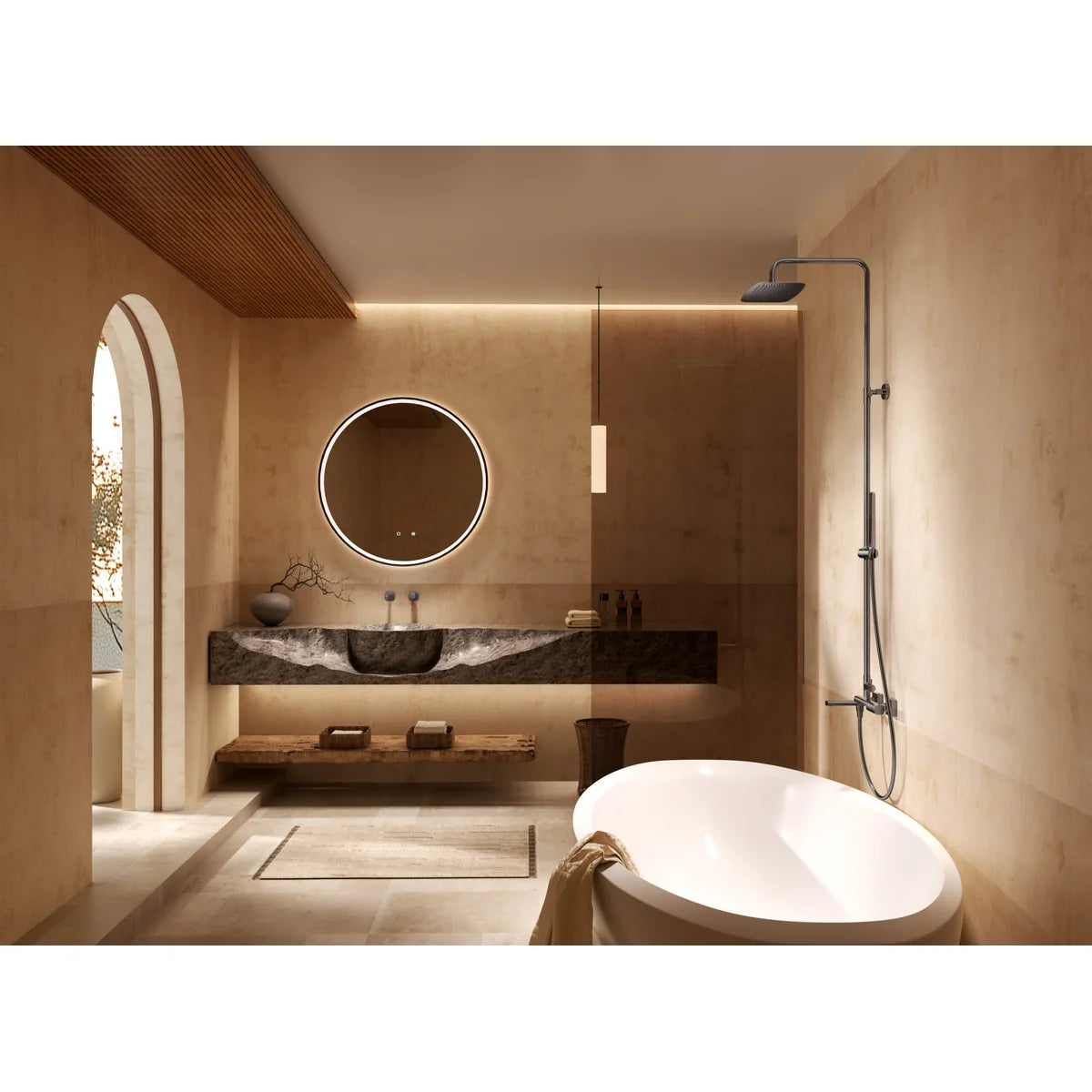 Conjunto Bañera Monomando Firenze Imex Oro rosa cepillado en ambiente