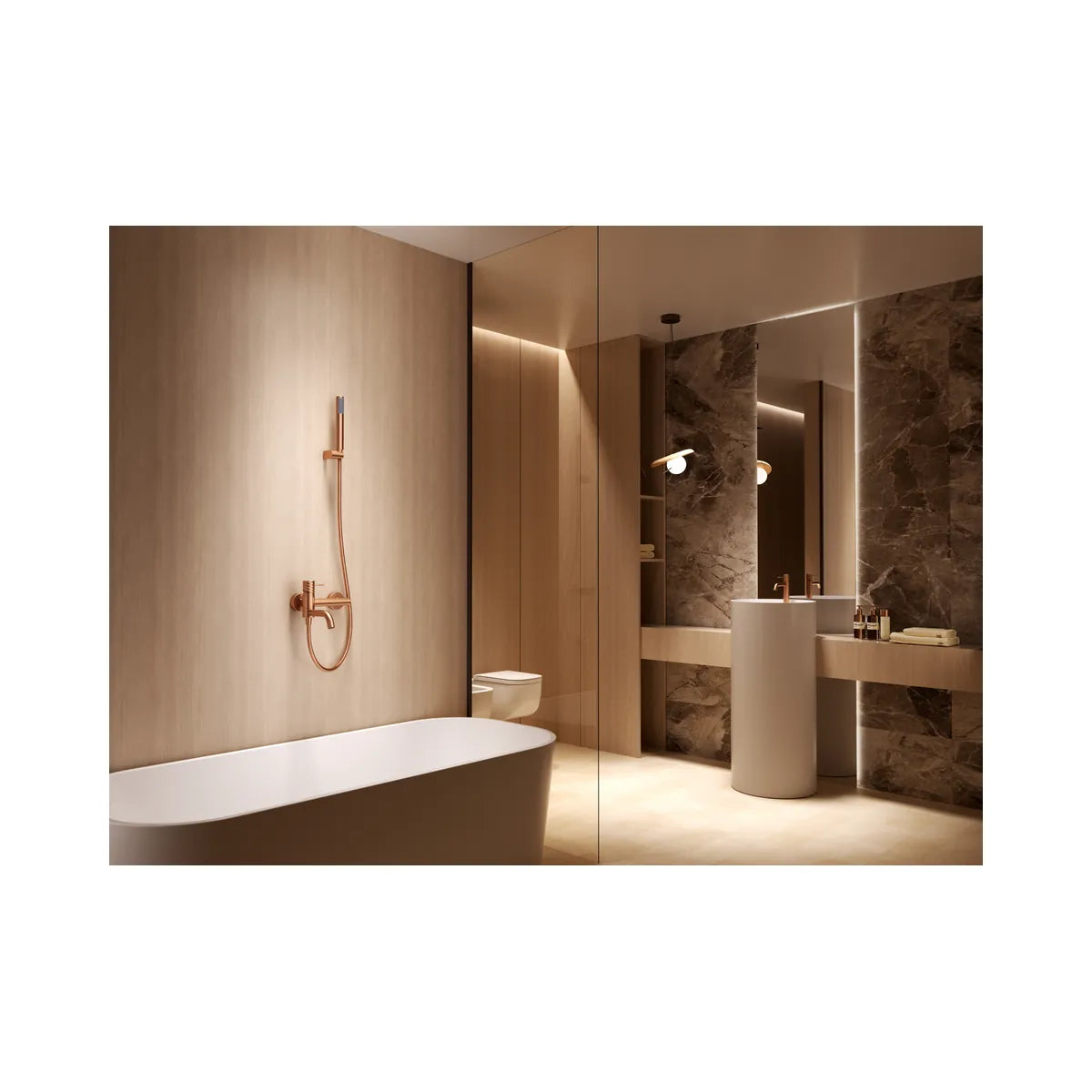 Kit Baño Ducha Monomando Genova Oro Rosa Imex - ambiente_1 - Imex