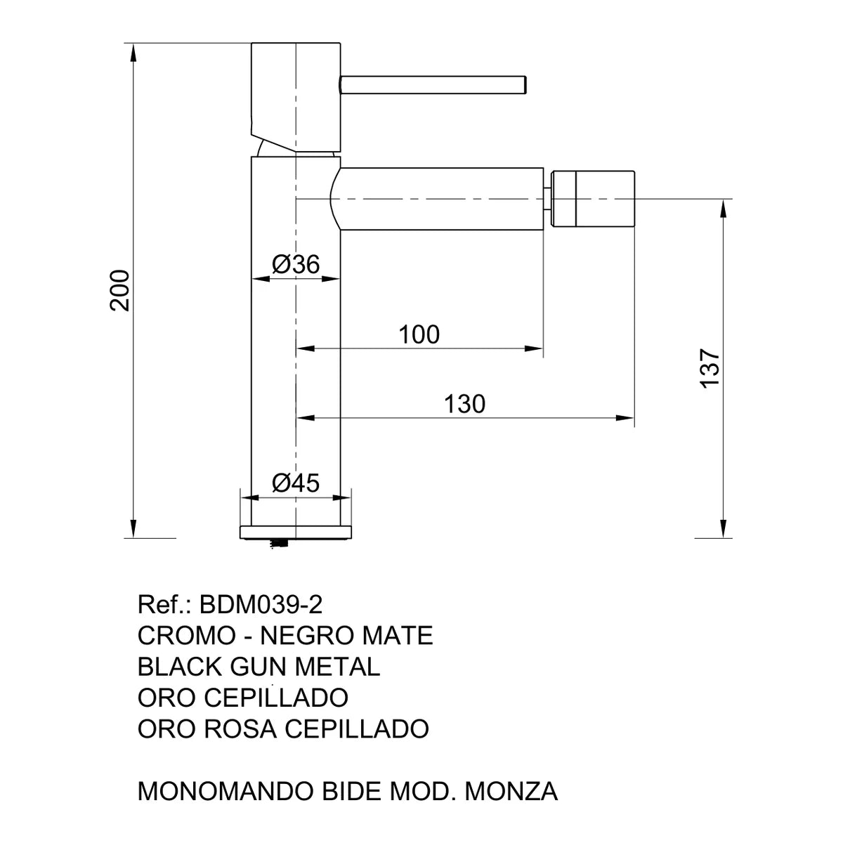 Monza Brushed Nickel Bidet Mixer