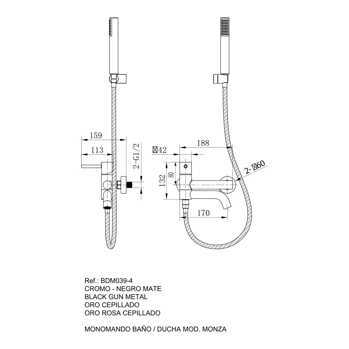 Monza Brushed Nickel Bath/Shower Kit Mixer Tap