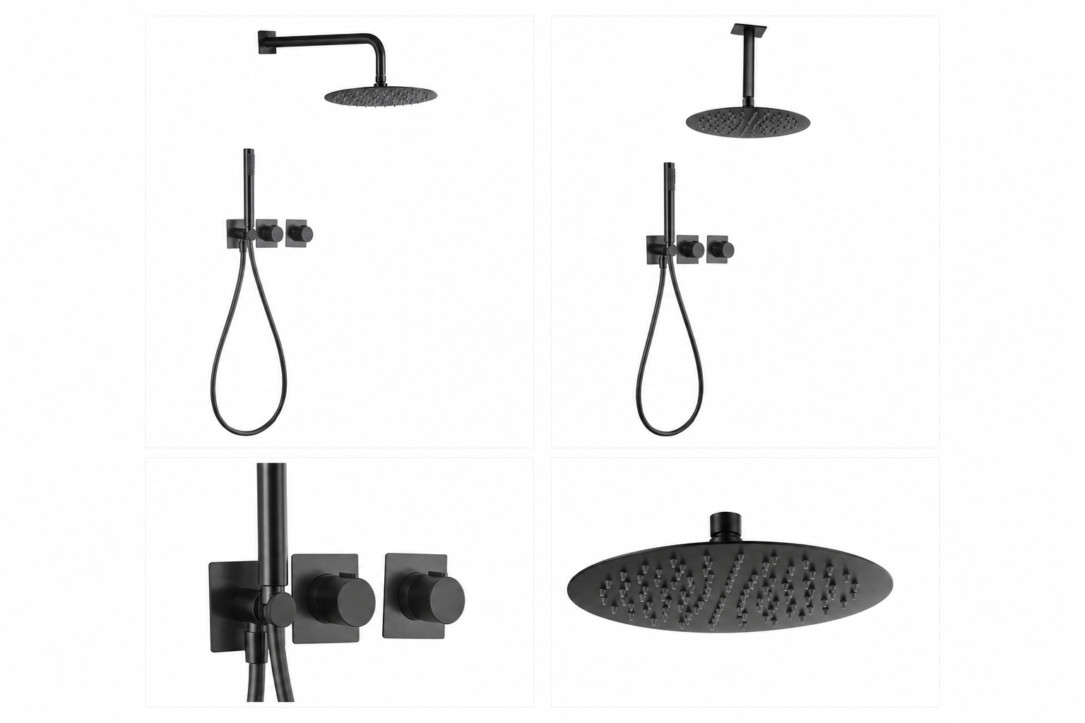 Thermostatic Built In Shower Set with Wall or Ceiling Mounted Rain Shower, Black Metallic Finish, tibet by Imex