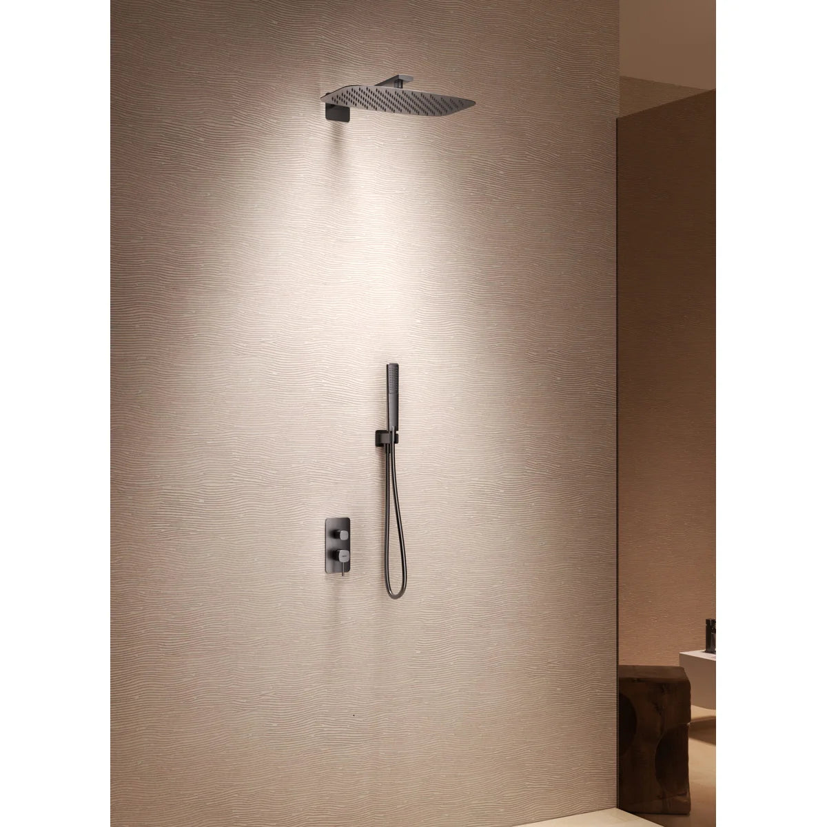 Conjunto Ducha Monomando Empotrado Firenze Imex Oro rosa cepillado en ambiente