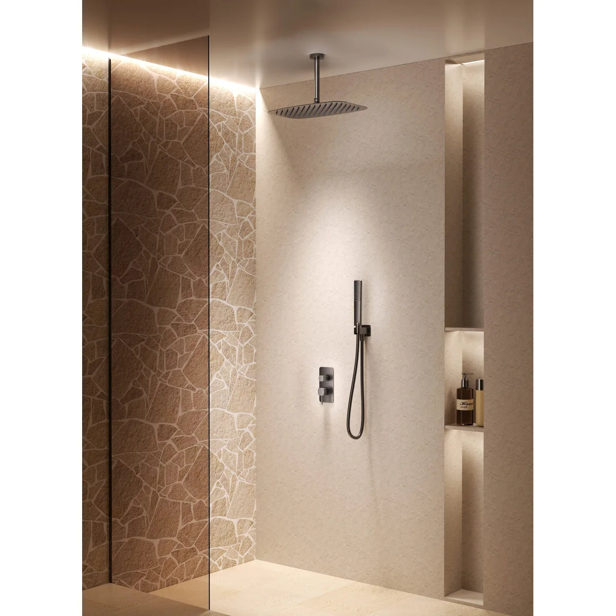 Conjunto Ducha Monomando Empotrado Sassari Imex Oro rosa cepillado en ambiente