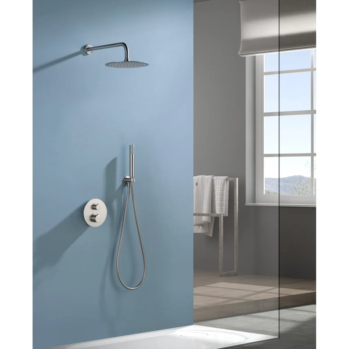 Conjunto Ducha Termostático Empotrado Bless Imex Oro rosa cepillado en ambiente