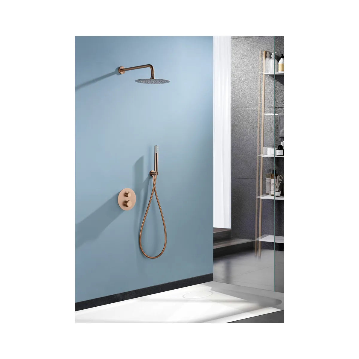 Conjunto Ducha Termostático Imex Oro Rosa Cepillado - ambiente_1 - Imex