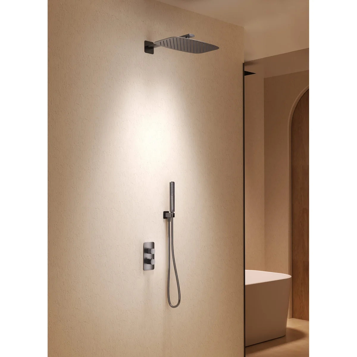 Conjunto Ducha Termostático Empotrado Firenze Imex Oro rosa cepillado en ambiente