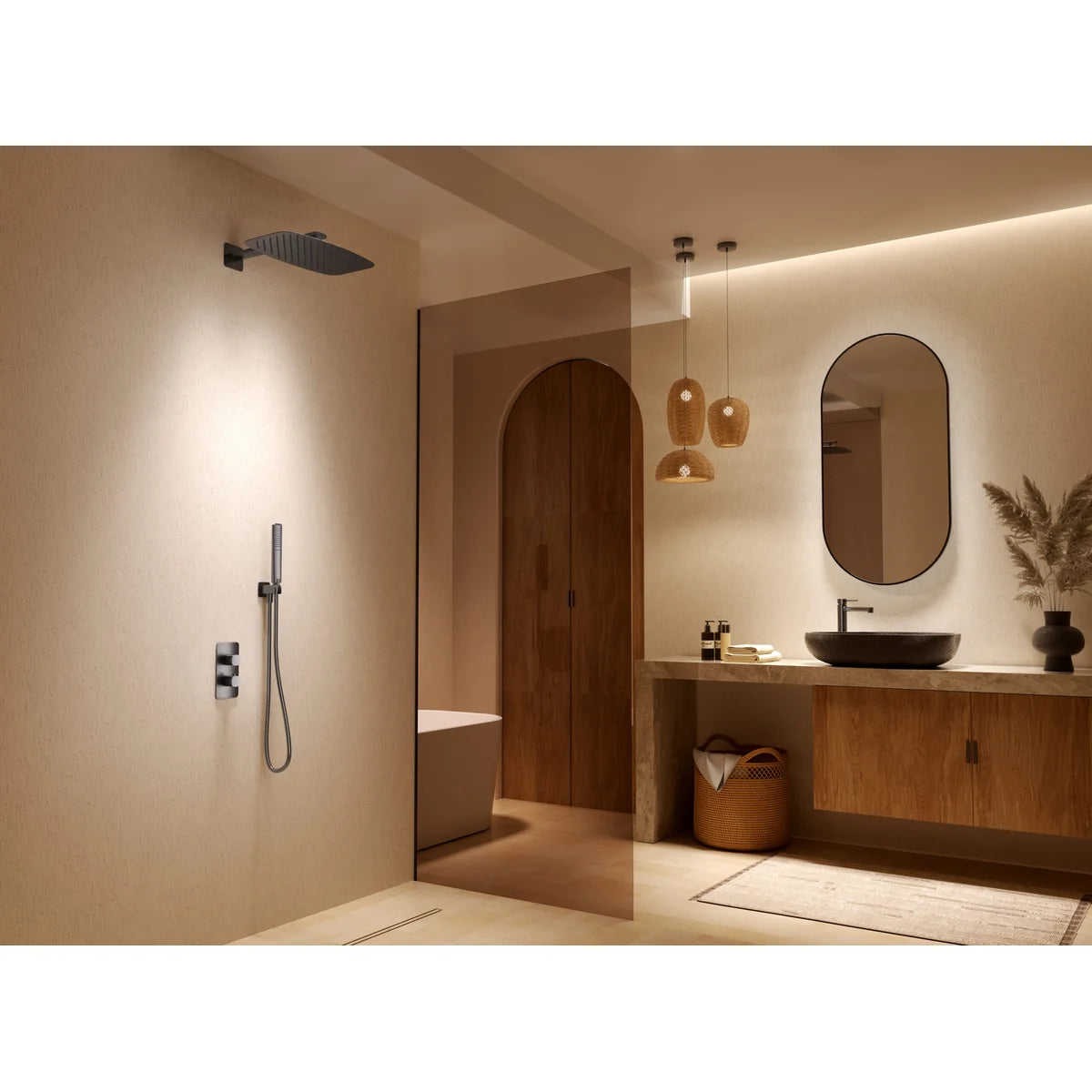 Conjunto Ducha Termostático Empotrado Firenze Imex Oro rosa cepillado en ambiente