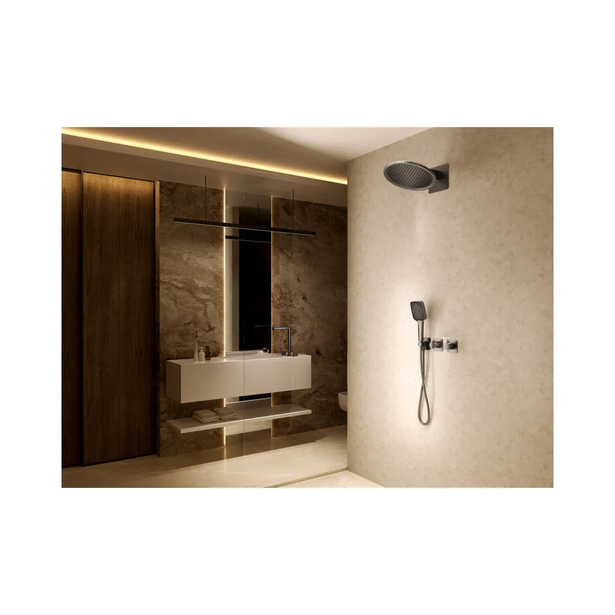 Conjunto Ducha Termostático Imex Inari Oro Cepillado - ambiente_1 - Imex