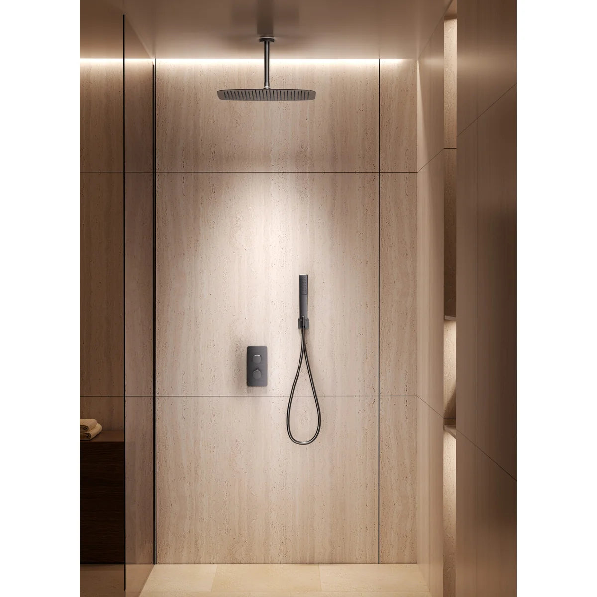 Conjunto Ducha Termostático Empotrado Sassari Imex Oro rosa cepillado en ambiente
