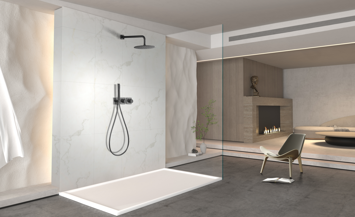 Thermostatic Built In Shower Set with Wall or Ceiling Mounted Rain Shower, Black Metallic Finish, tibet by Imex