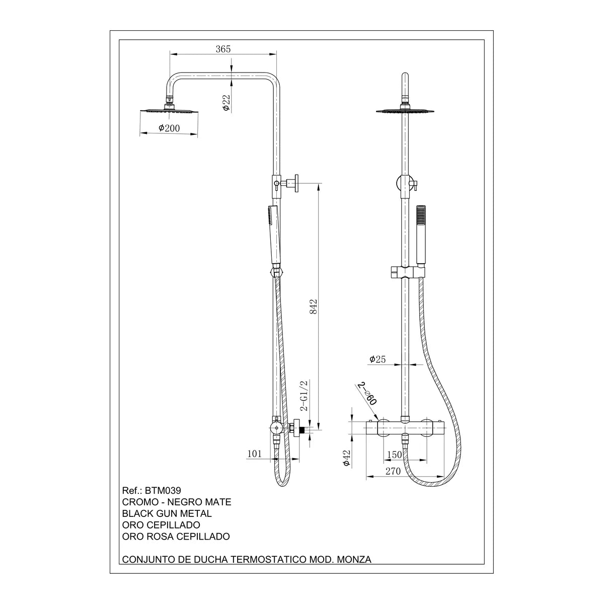Monza Brushed Nickel Thermostatic Shower Set