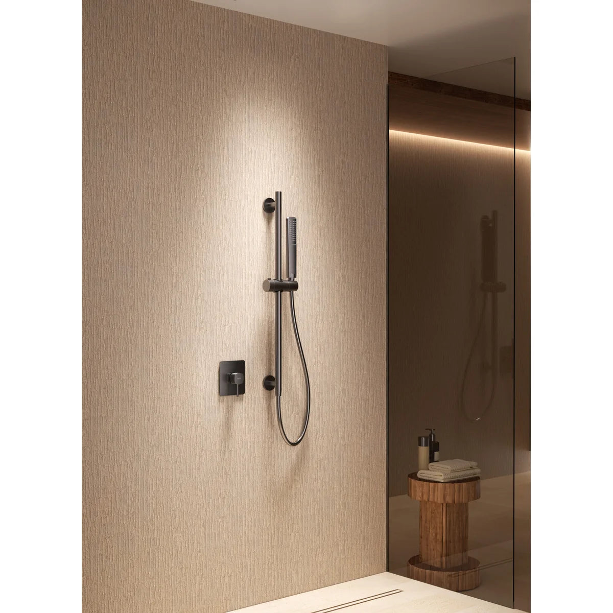 Set Monomando Empotrado 1 Vía Firenze Con Mango Imex Oro rosa cepillado en ambiente