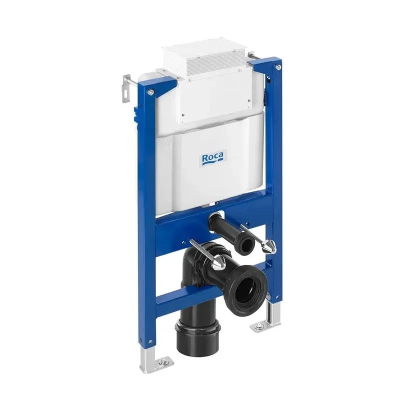 ROCA BEYOND Pack WC suspendu Rimless 58 cm de profondeur, sortie horizontale, réservoir, abattant avec amortisseur et plaque de commande