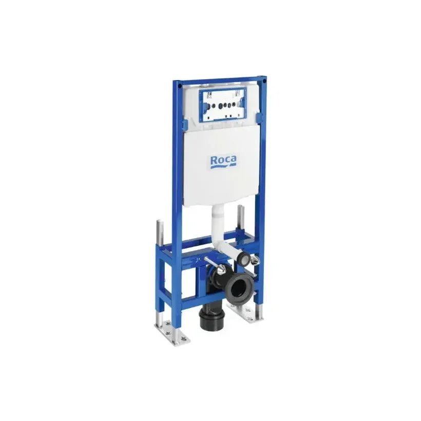 ROCA BEYOND Pack WC suspendu Rimless de 58 cm de profondeur, sortie horizontale, réservoir, plaque de commande et siège à fermeture amortie