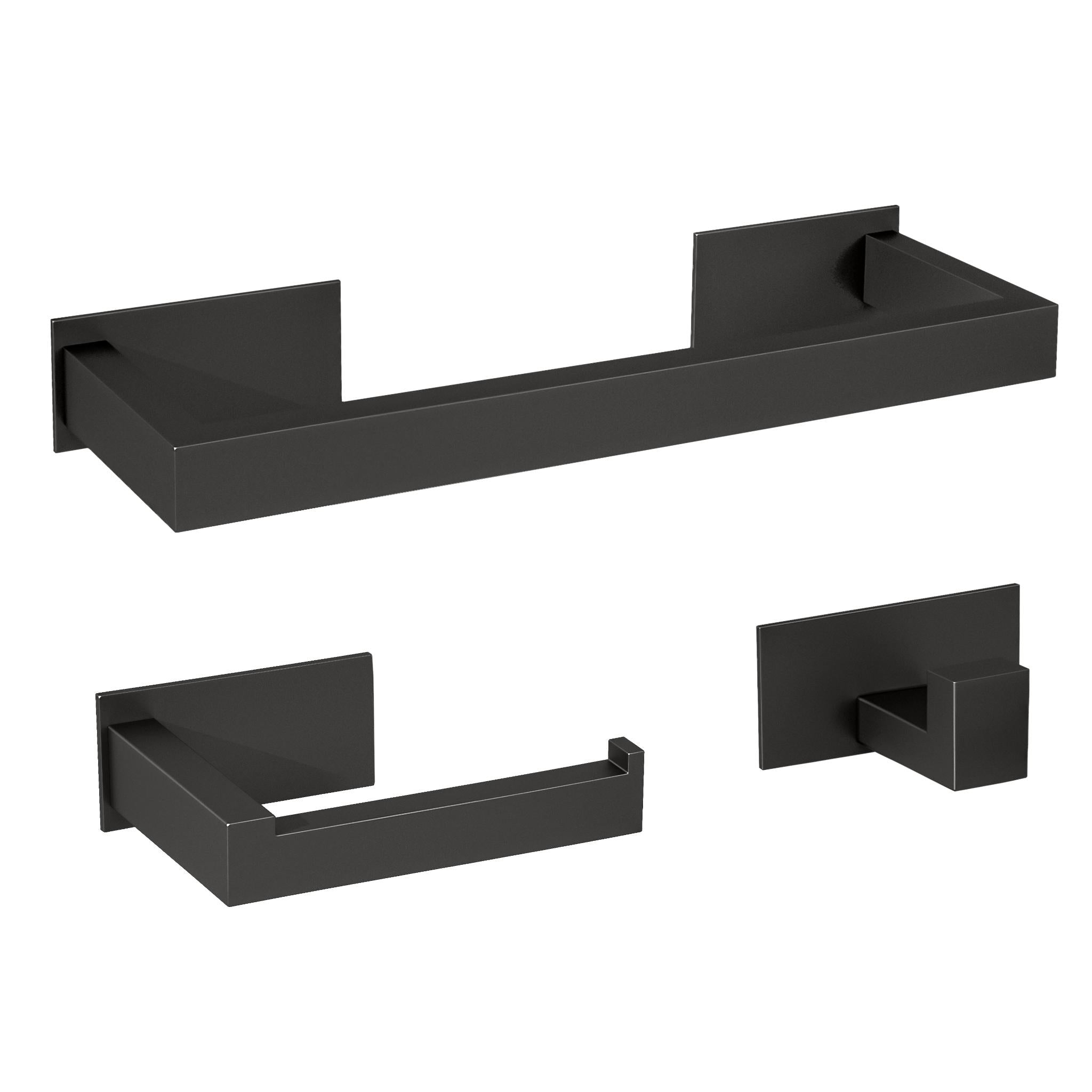 Accesorios de baño adhesivos sin taladro negro mate cuadrados toallero 30 cm portarollos y perchas 3 de Valaz 0