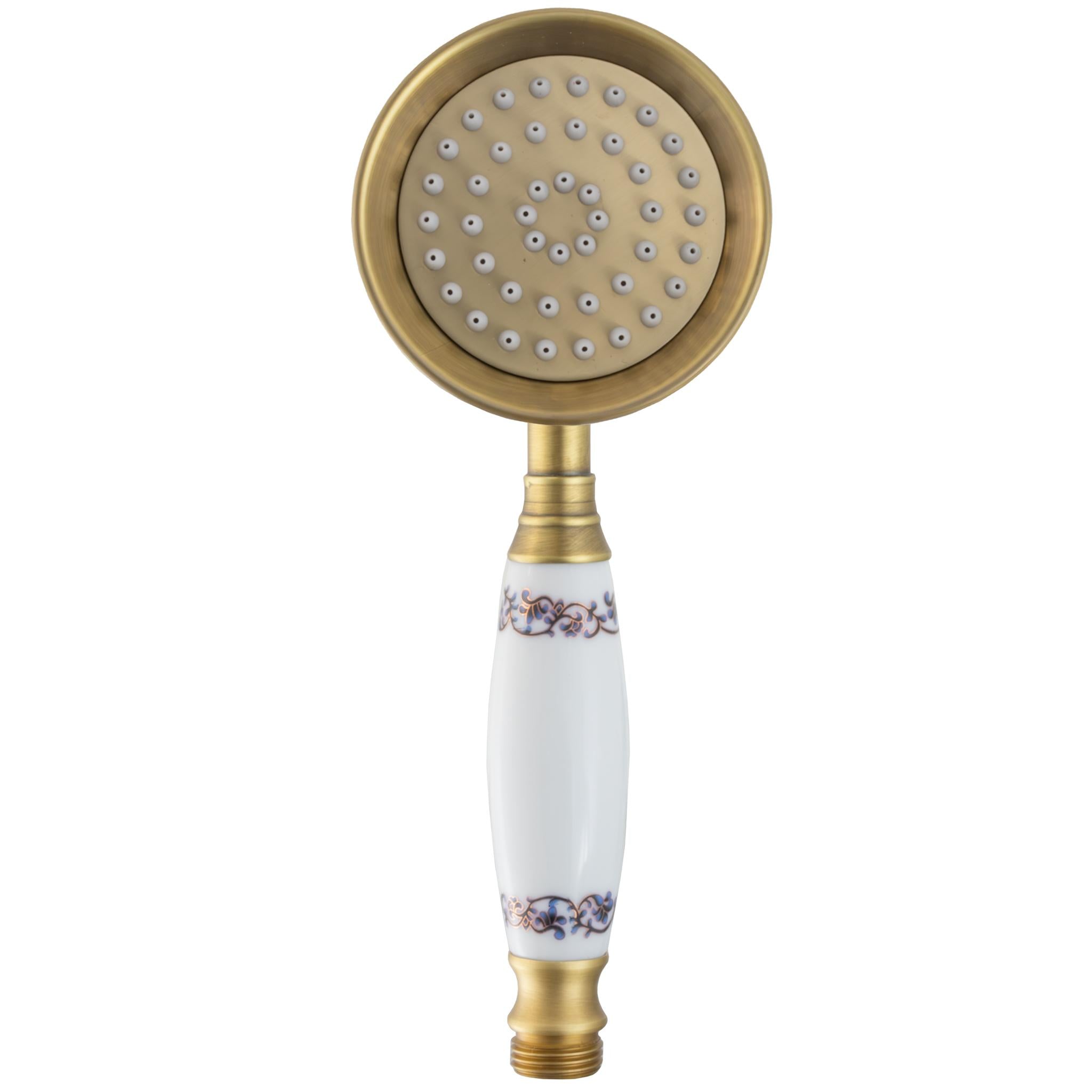 Alcachofa de mano diseño clásico y elegante con detalles en porcelana y acabado en dorado envejecido de Valaz 2