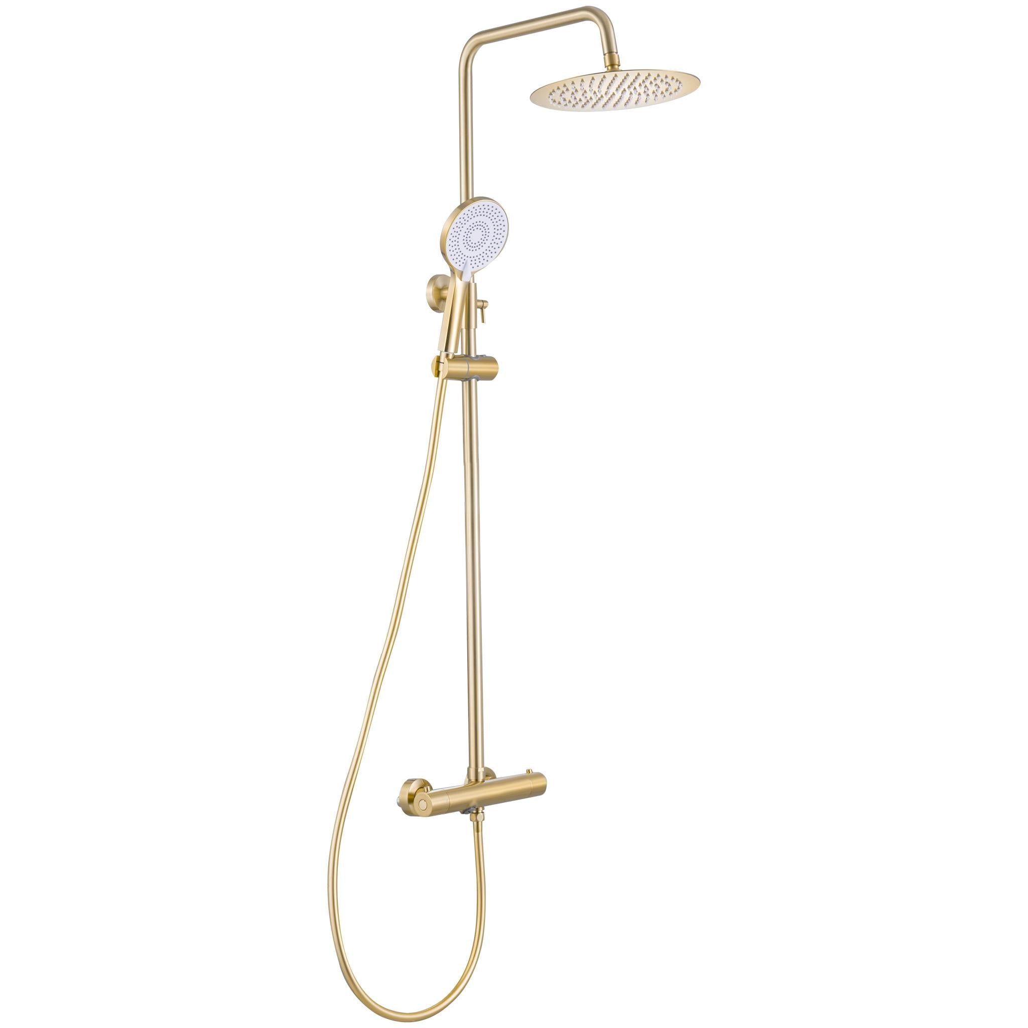 Barra de ducha bañera termostática redonda ajustable hasta 150 cm oro mate protección PVD Ebro de Valaz 0