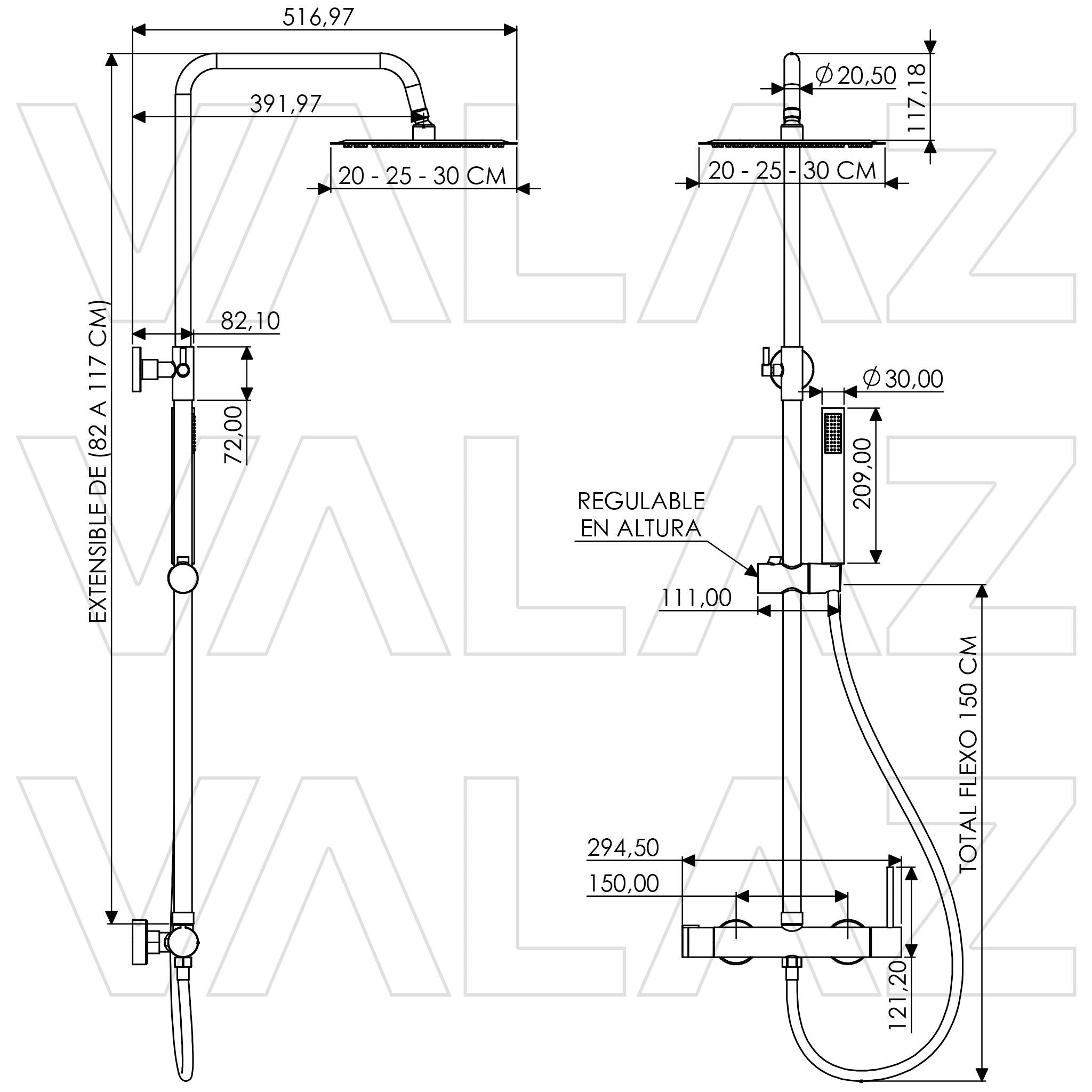 barra de ducha monomando redonda ajustable de 80 a 120 cm oro mate con protección PVD Palancia de Valaz 1