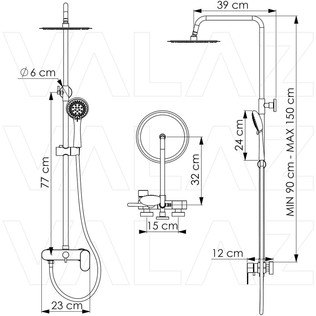 Barra de ducha monomando redonda cromada con altura ajustable de 90 a 150 cm Viar de Valaz 1