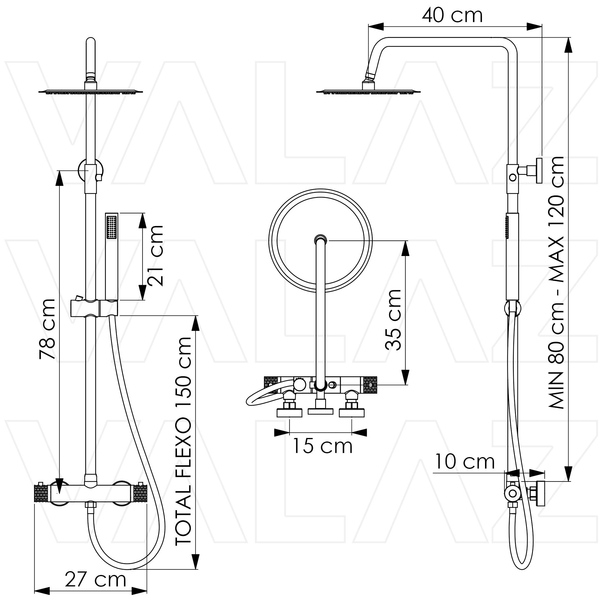 Barra de ducha termostática redonda dorado cepillado ajustable de 80 a 120 cm Birim de Valaz 1