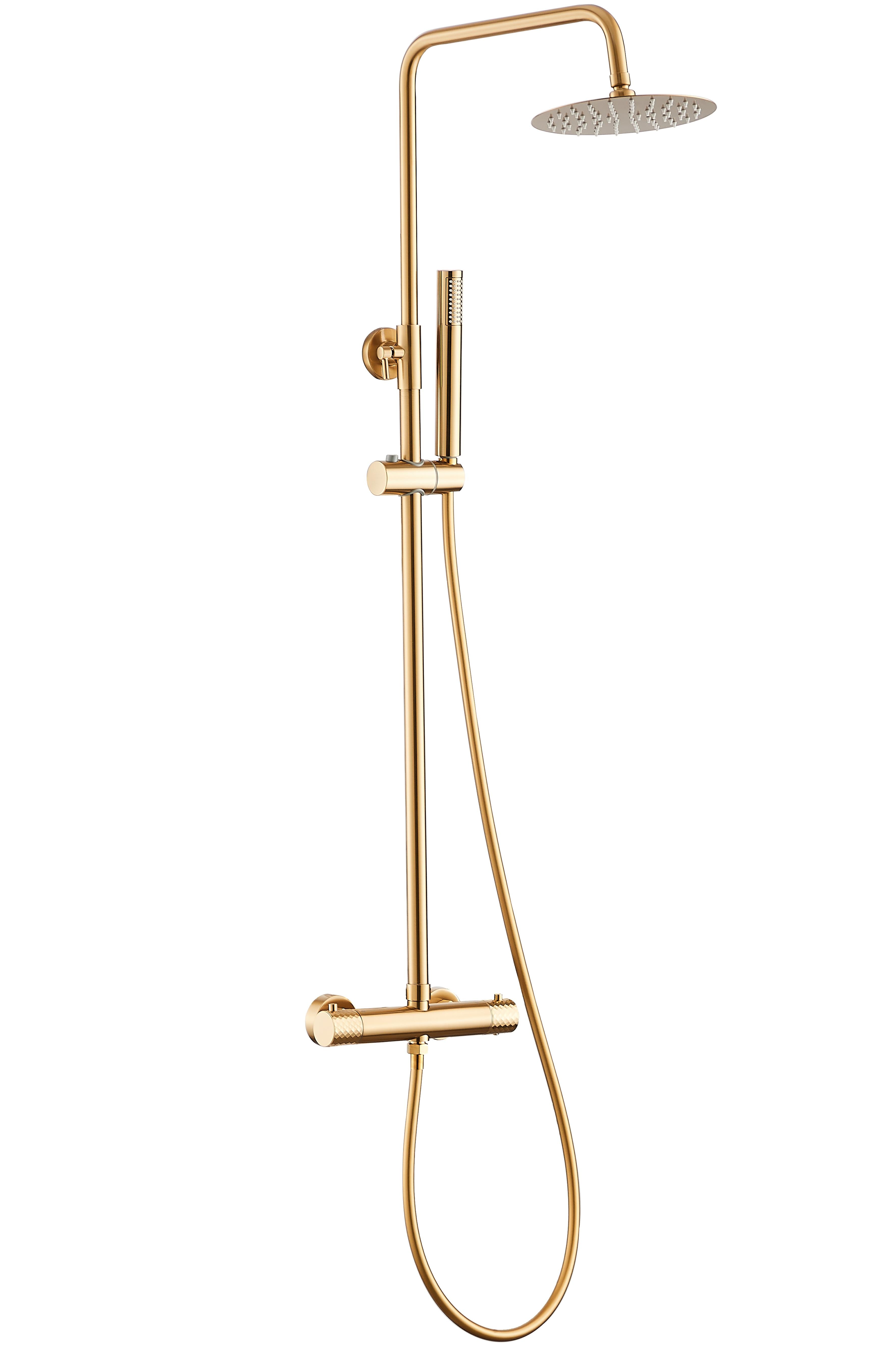 Barra de ducha termostática redonda en dorado cepillado ajustable de 80 a 120 cm Birim de Valaz 0