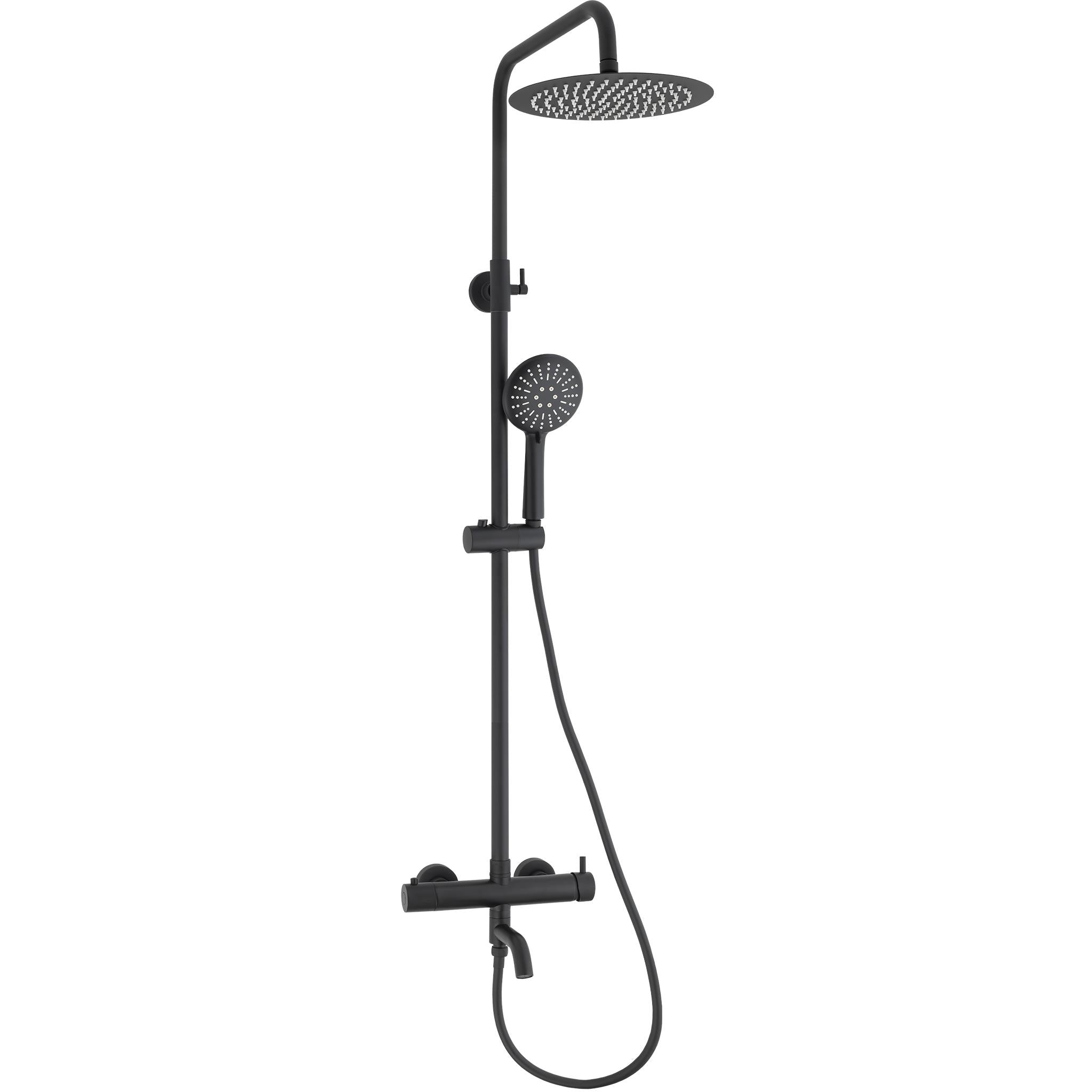 Barra de ducha y bañera monomando redonda negro mate de 90 a 150 cm 20 cm Jabalón de Valaz 0