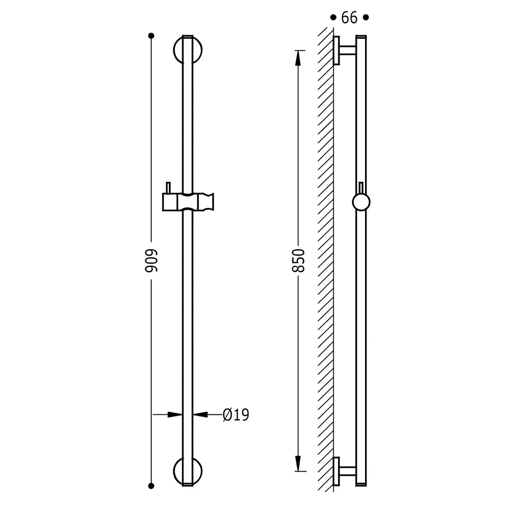 Barra deslizante de ducha de latón con acabado cromado y soporte orientable Minimal Tres 1