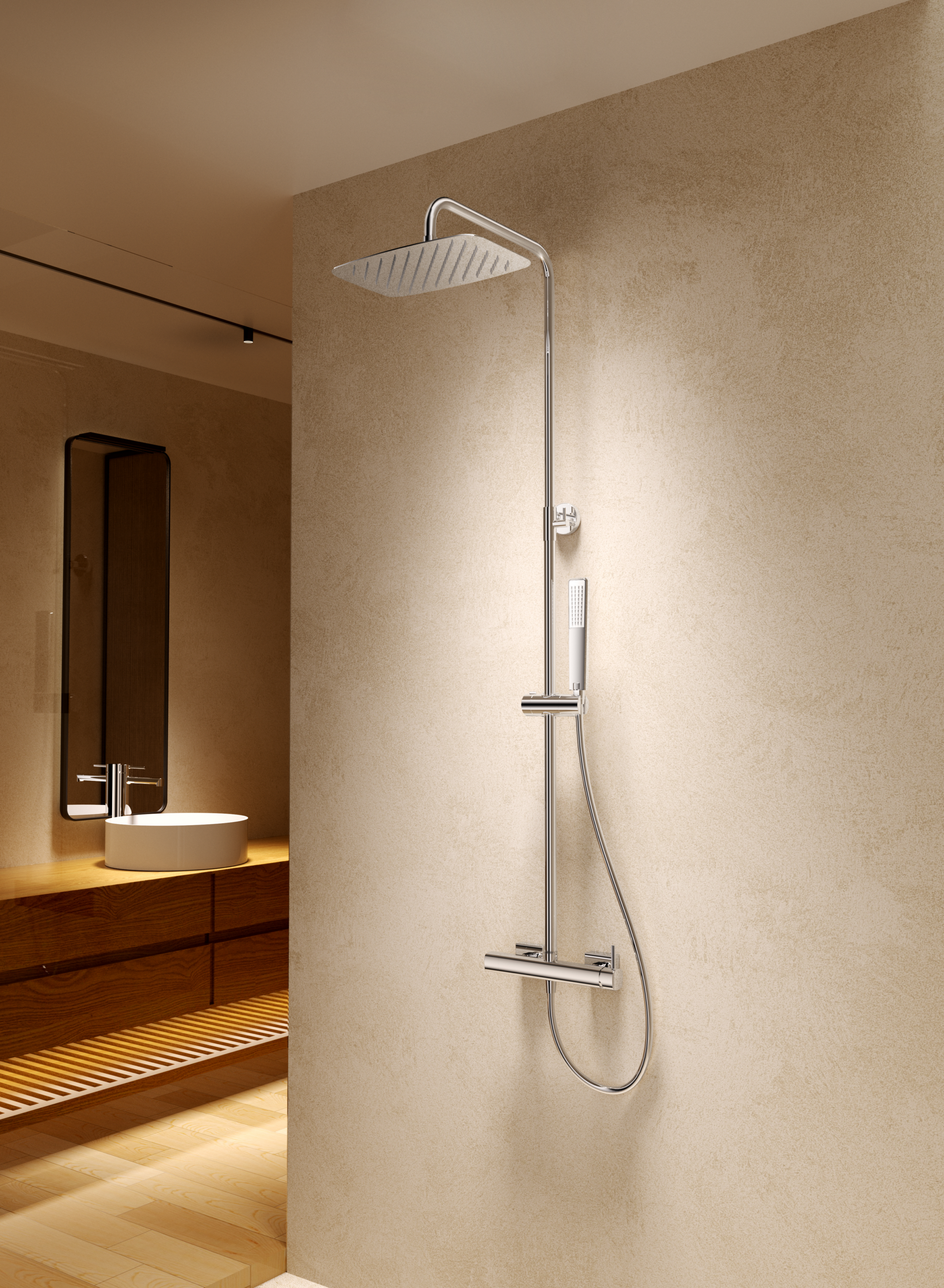 Conjunto Ducha Monomando Toscana Imex Oro rosa cepillado en ambiente
