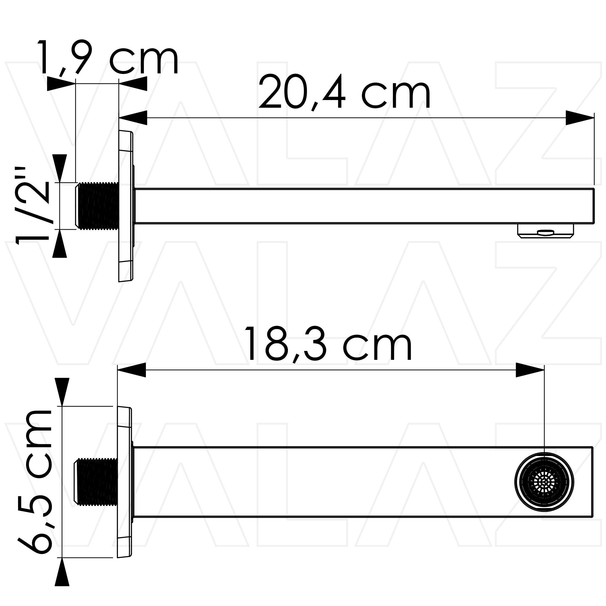 Caño cuadrado diseño moderno dorado cepillado 21 cm rosca 1/2 de Valaz 1