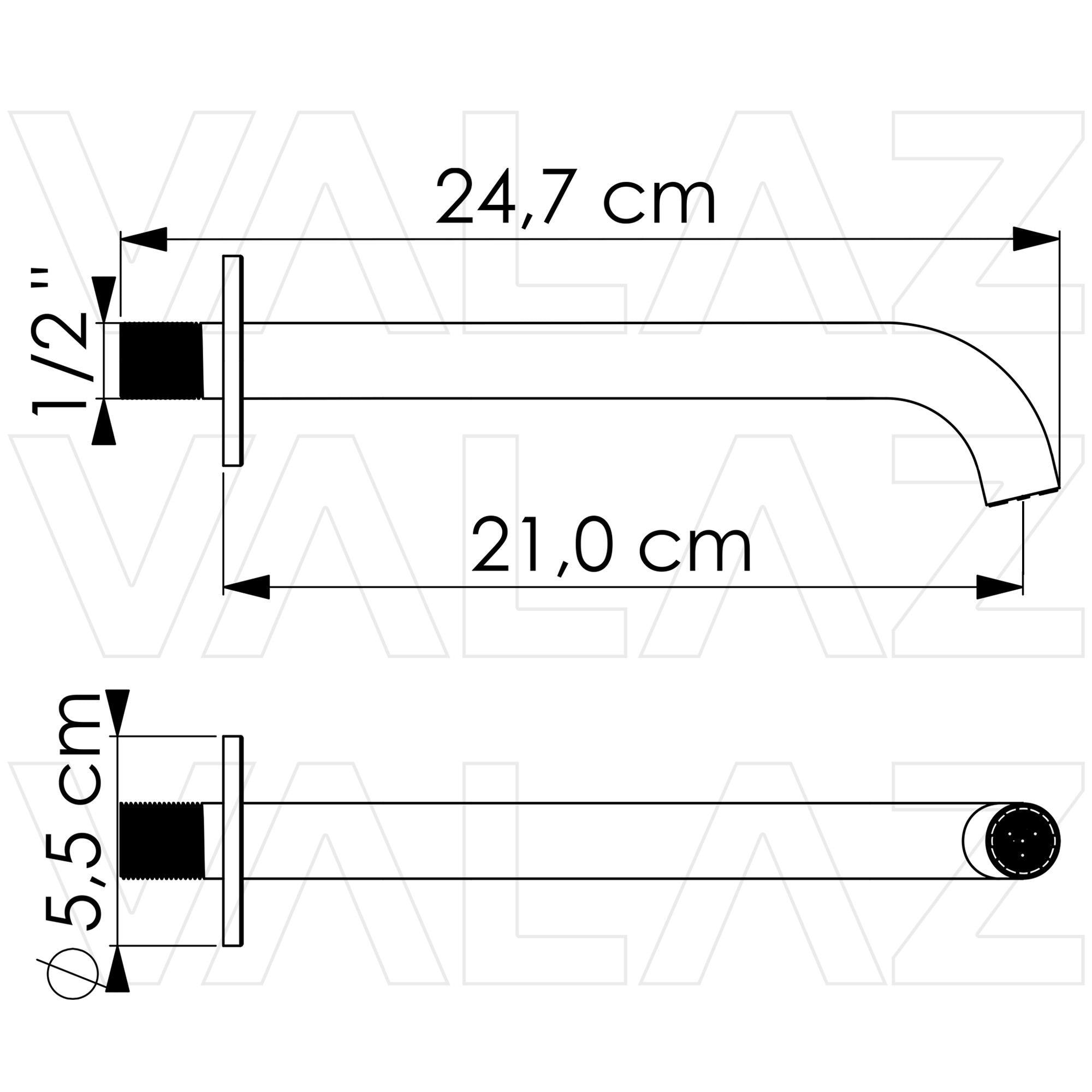 Caño de lavabo redondo empotrado 21 cm latón cromado de Valaz 2