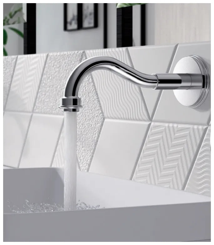 Caño mural curvo para lavabo o bañera sin grifo acabado cromado CLASIC TRES 1
