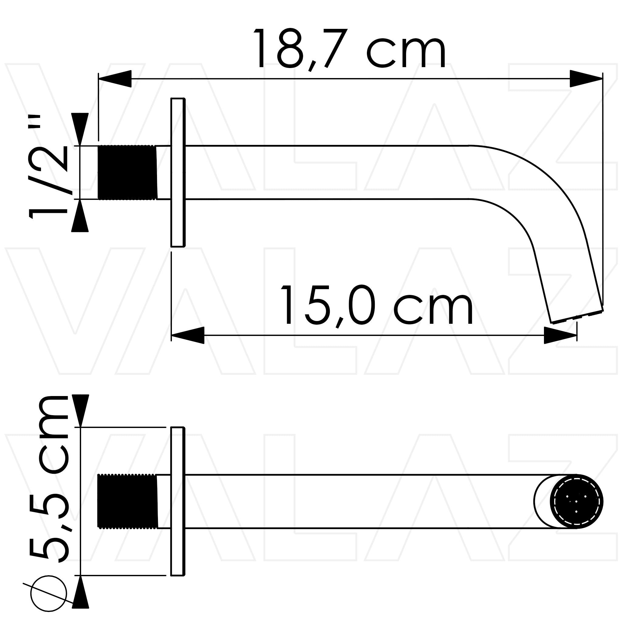 Caño redondo 15 cm blanco con rosca 1/2 pulgada de Valaz 1