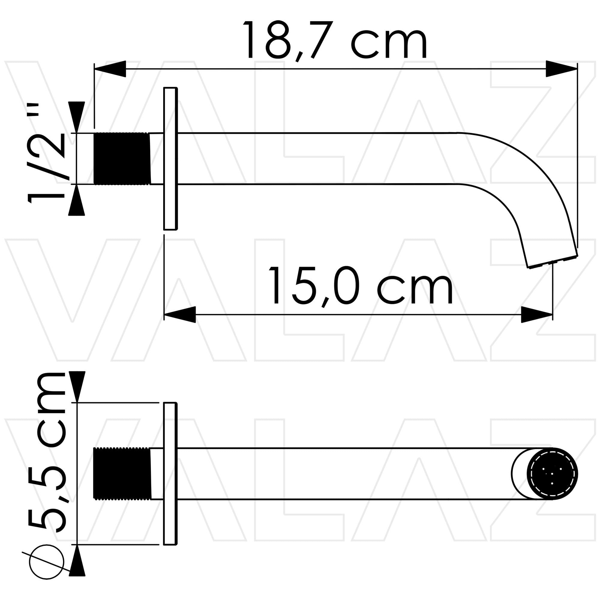 Caño redondo empotrado 15 cm acero cepillado para lavabo con grifería empotrada de Valaz 2