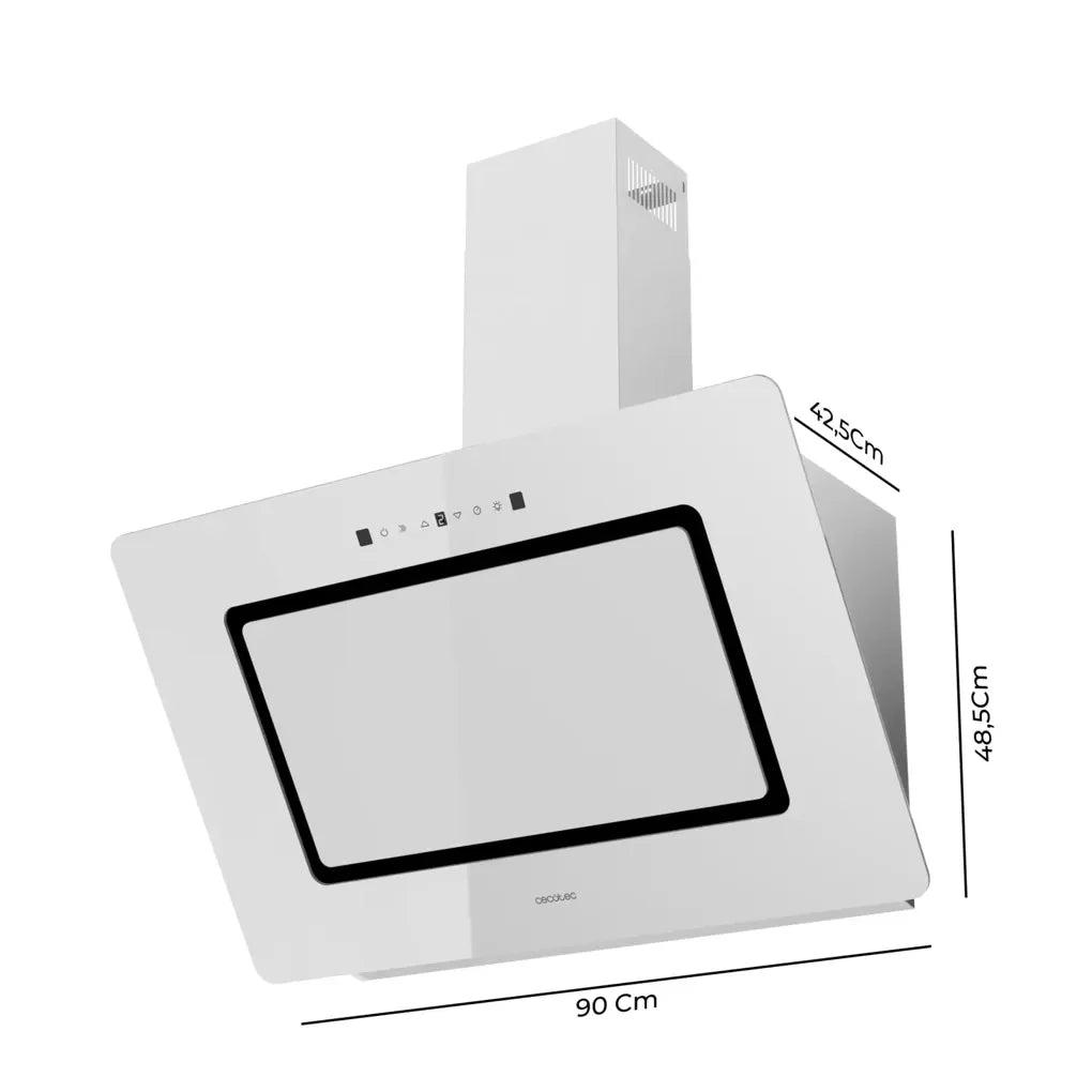 cecotec_02928_campana_extractora_90cm_vidrio_blanco_a++_con_control_táctil_y_succión_800m3_h_1