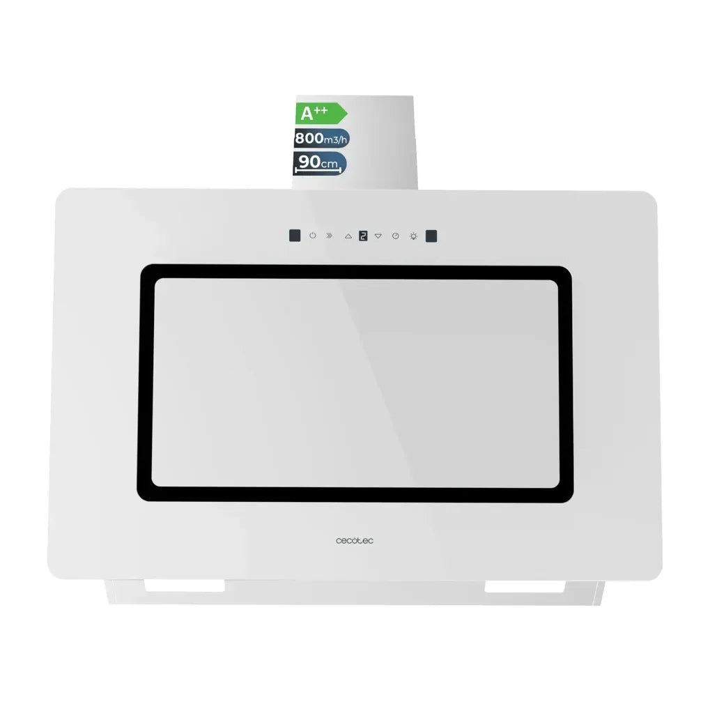 cecotec_02928_campana_extractora_90cm_vidrio_blanco_a++_con_control_táctil_y_succión_800m3_h_2