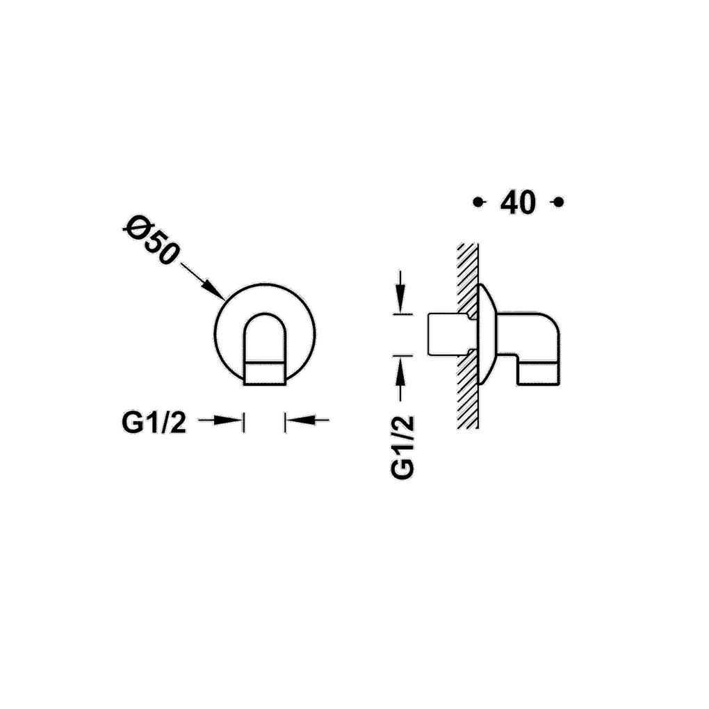 Codo circular de pared para conectar el flexo de ducha con diseño clásico y acabado cromado TRES 1